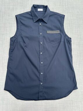 Brunello Cucinelli Sleeveless Cotton Poplin Button-Down Shirt Monili Trim